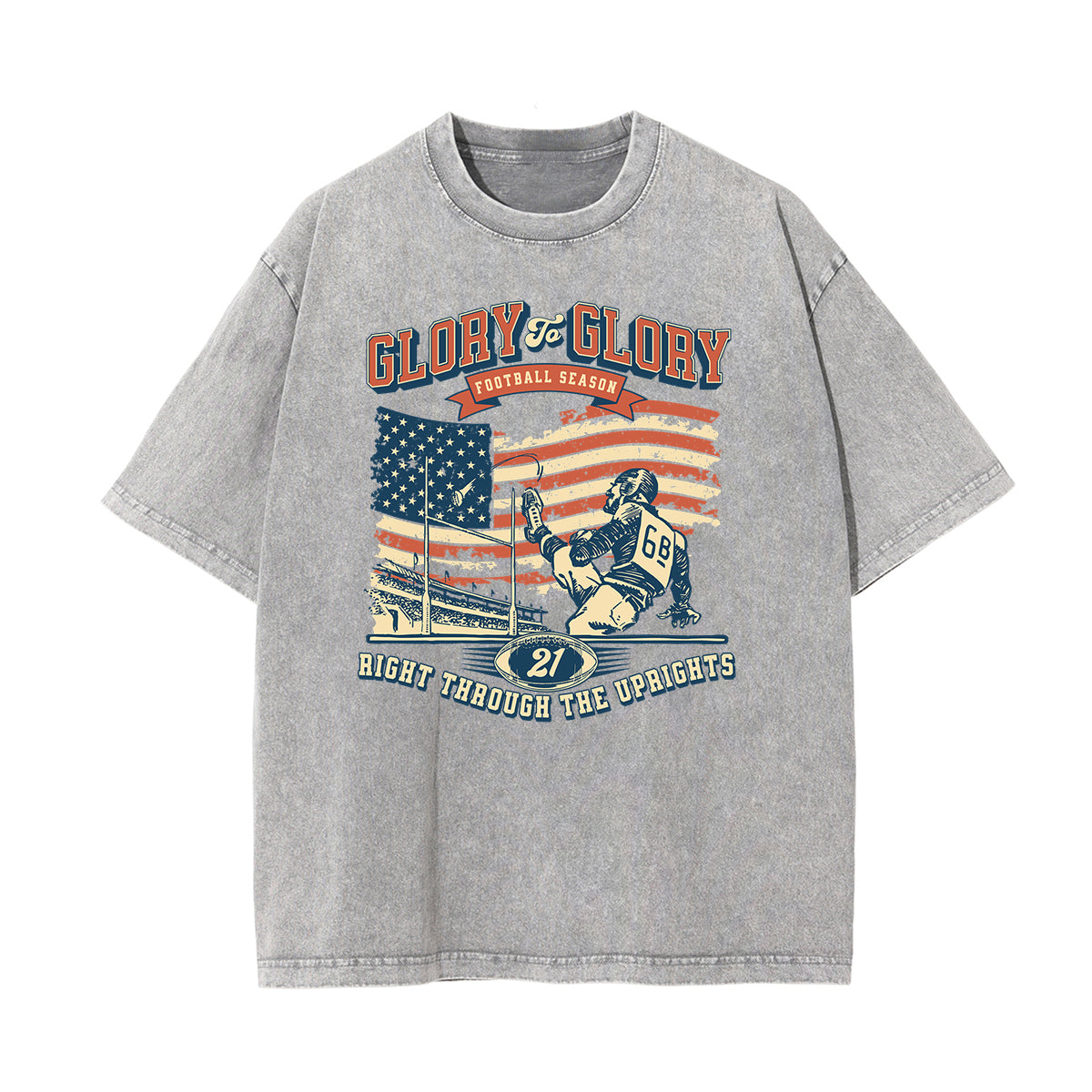 Stone-Washed Sports Graphic Print T-Shirt