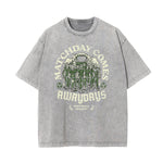 Stone-Washed Sports Graphic Print T-Shirt