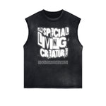Distressed Bold Typography Sleeveless Tee
