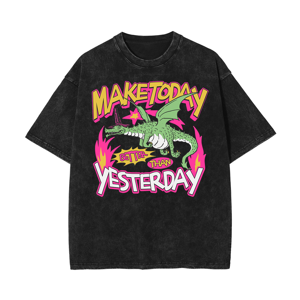 Stone-Washed Bold Typography Crewneck Tee