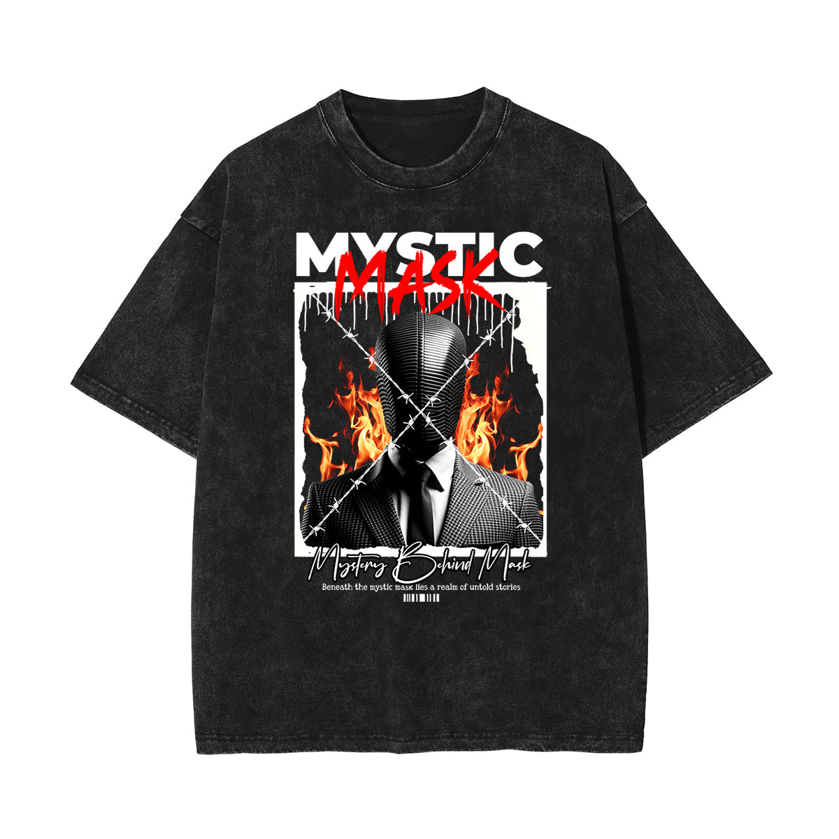 Stone Wash Mystery Mask Graphic T-Shirt