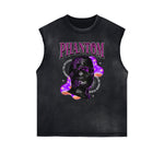 Distressed Sleeveless Mystery Mask Pattern Tee