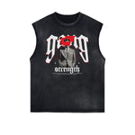 Distressed Sleeveless Mystery Mask Pattern Tee