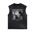 Distressed Sleeveless Mystery Mask Pattern Tee