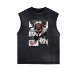 Distressed Sleeveless Mystery Mask Pattern Tee