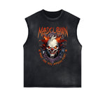 Distressed Sleeveless Mystery Mask Pattern Tee