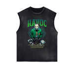 Distressed Sleeveless Mystery Mask Pattern Tee