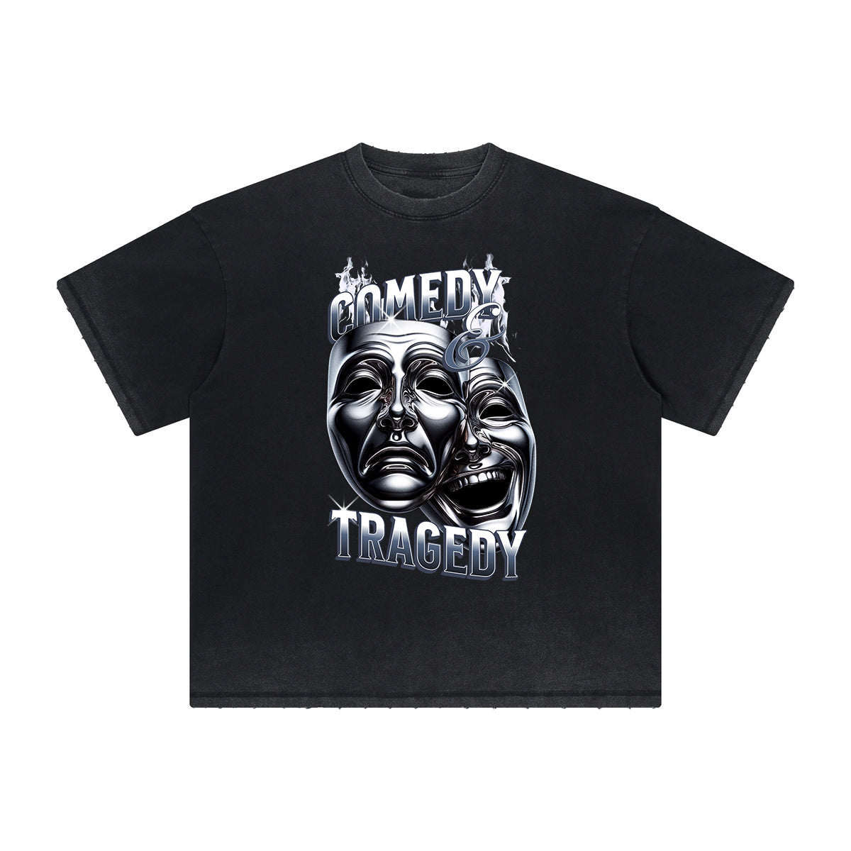 Vintage Frayed Mystery Mask Pattern Tee