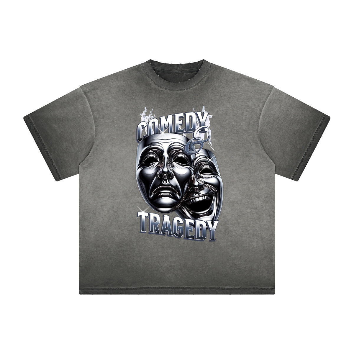 Heavy Faded Mystery Mask Graphic T Shirt