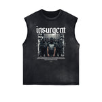 Distressed Sleeveless Mystery Mask Pattern Tee