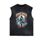 Distressed Sleeveless Mystery Mask Pattern Tee