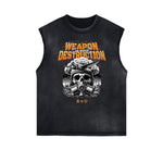 Distressed Sleeveless Mystery Mask Pattern Tee