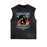 Distressed Sleeveless Mystery Mask Pattern Tee