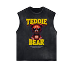 Distressed Sleeveless Creepy Bear Pattern Tee