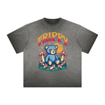 Vintage Frayed Creepy Bear Pattern Tee