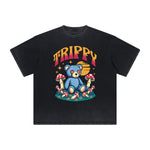 Heavy Faded Creepy Bear Graphic T Shirt