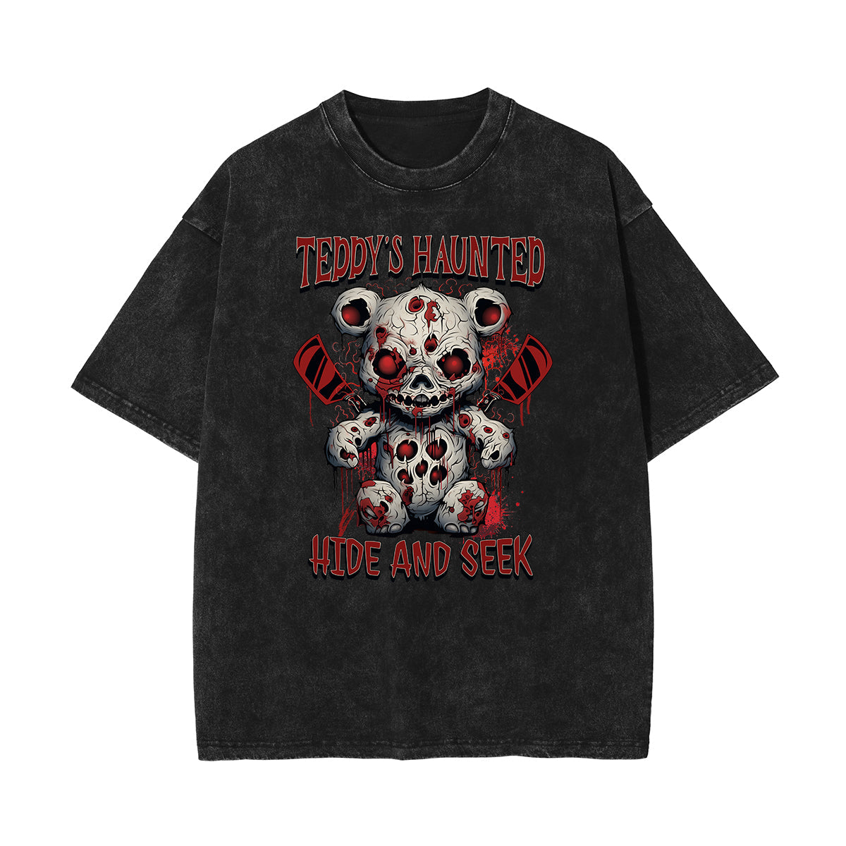 Washed Creepy Bear Graphic Cotton Tee
