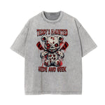 Stone Wash Creepy Bear Graphic T-Shirt