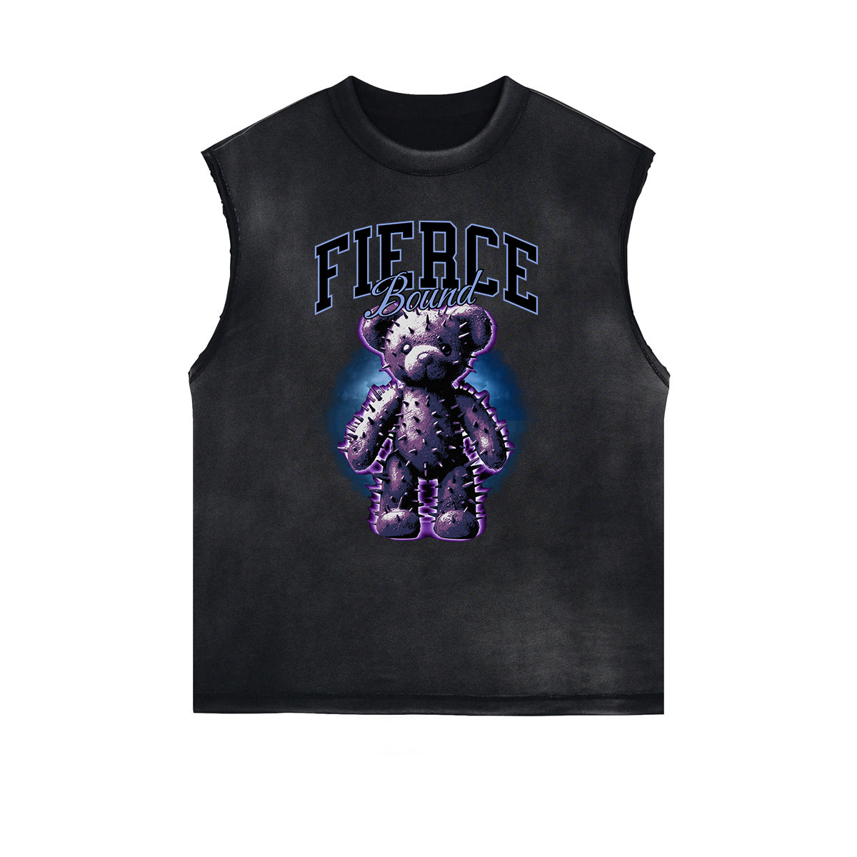 Distressed Sleeveless Creepy Bear Pattern Tee