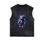 Distressed Sleeveless Creepy Bear Pattern Tee