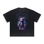 Heavy Faded Creepy Bear Graphic T Shirt
