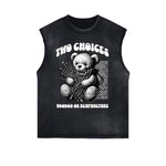 Distressed Sleeveless Creepy Bear Pattern Tee