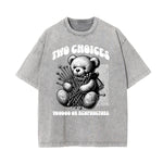 Stone Wash Creepy Bear Graphic T-Shirt