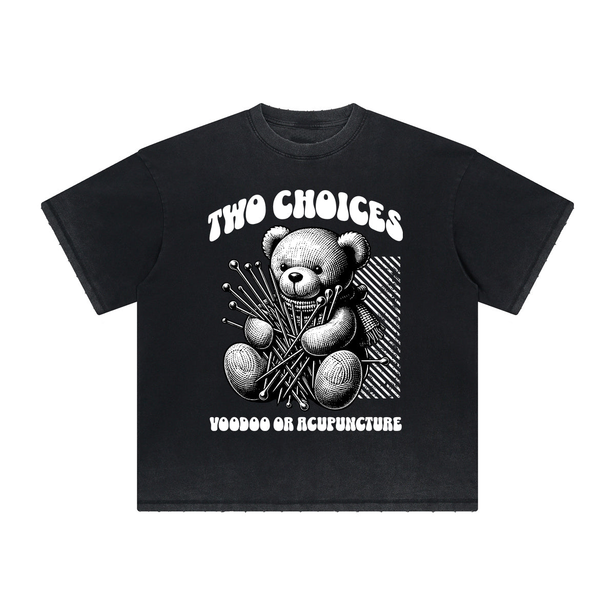 Heavy Faded Creepy Bear Graphic T Shirt