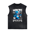 Distressed Sleeveless Creepy Bear Pattern Tee