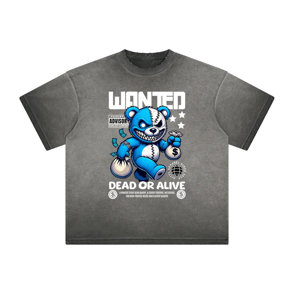 Vintage Frayed Creepy Bear Pattern Tee