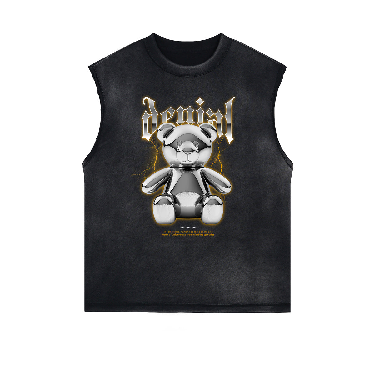 Distressed Sleeveless Creepy Bear Pattern Tee