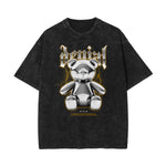 Washed Creepy Bear Graphic Cotton Tee
