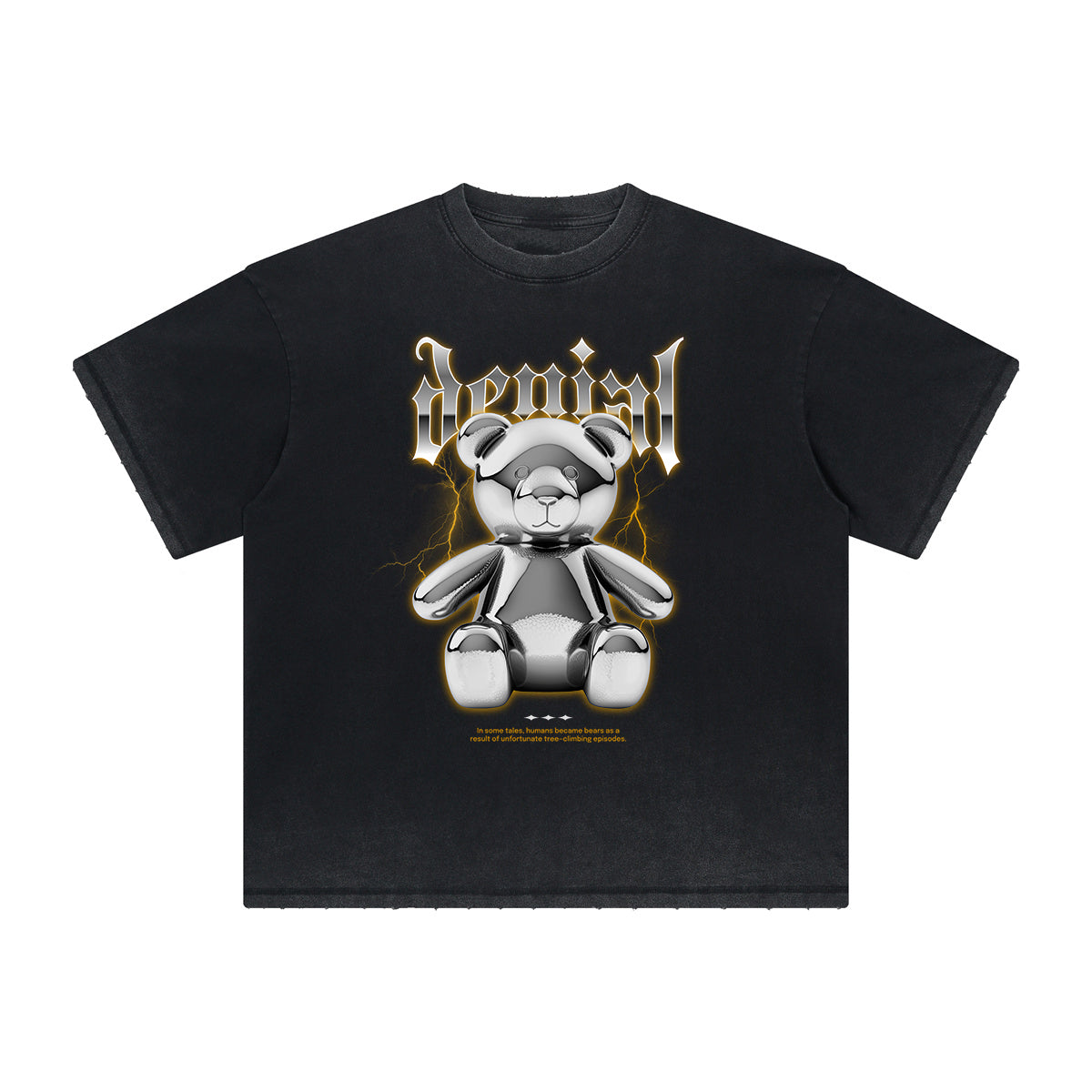Heavy Faded Creepy Bear Graphic T Shirt