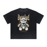 Heavy Faded Creepy Bear Graphic T Shirt