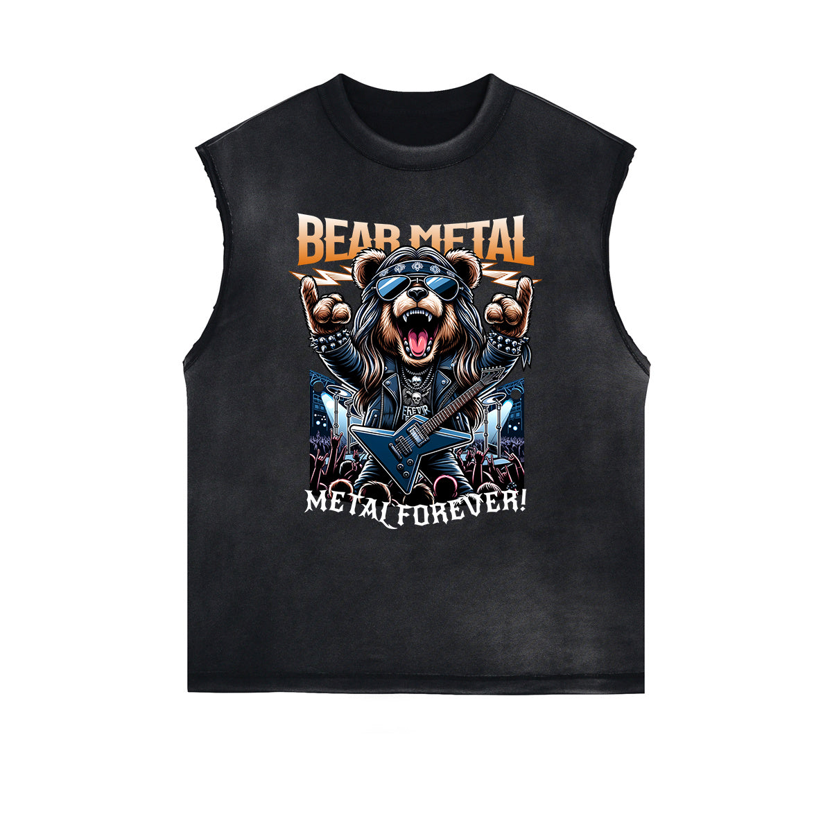 Distressed Sleeveless Creepy Bear Pattern Tee
