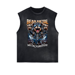 Distressed Sleeveless Creepy Bear Pattern Tee