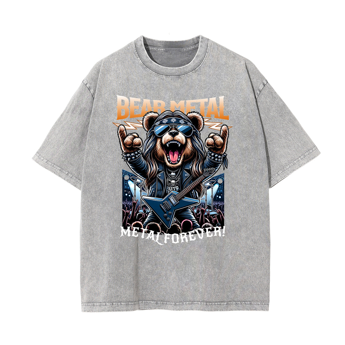 Stone Wash Creepy Bear Graphic T-Shirt