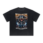 Heavy Faded Creepy Bear Graphic T Shirt