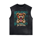 Distressed Sleeveless Creepy Bear Pattern Tee