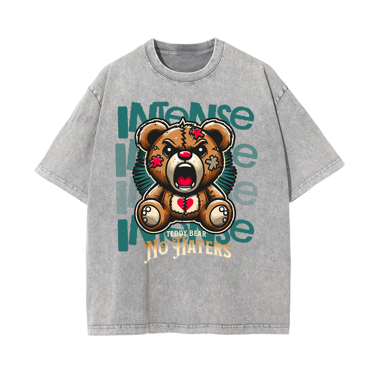Stone Wash Creepy Bear Graphic T-Shirt