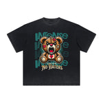 Heavy Faded Creepy Bear Graphic T Shirt