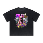 Heavy Faded Creepy Bear Graphic T Shirt