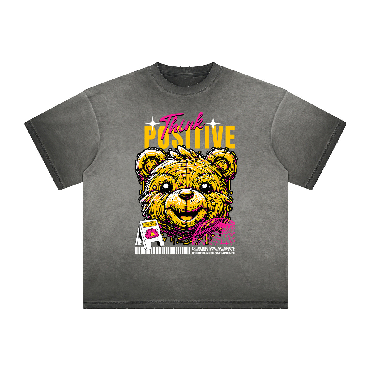 Vintage Frayed Creepy Bear Pattern Tee