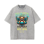 Stone Wash Creepy Bear Graphic T-Shirt