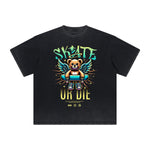 Heavy Faded Creepy Bear Graphic T Shirt