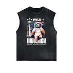 Distressed Sleeveless Creepy Bear Pattern Tee