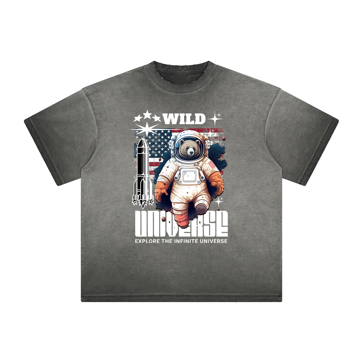 Vintage Frayed Creepy Bear Pattern Tee