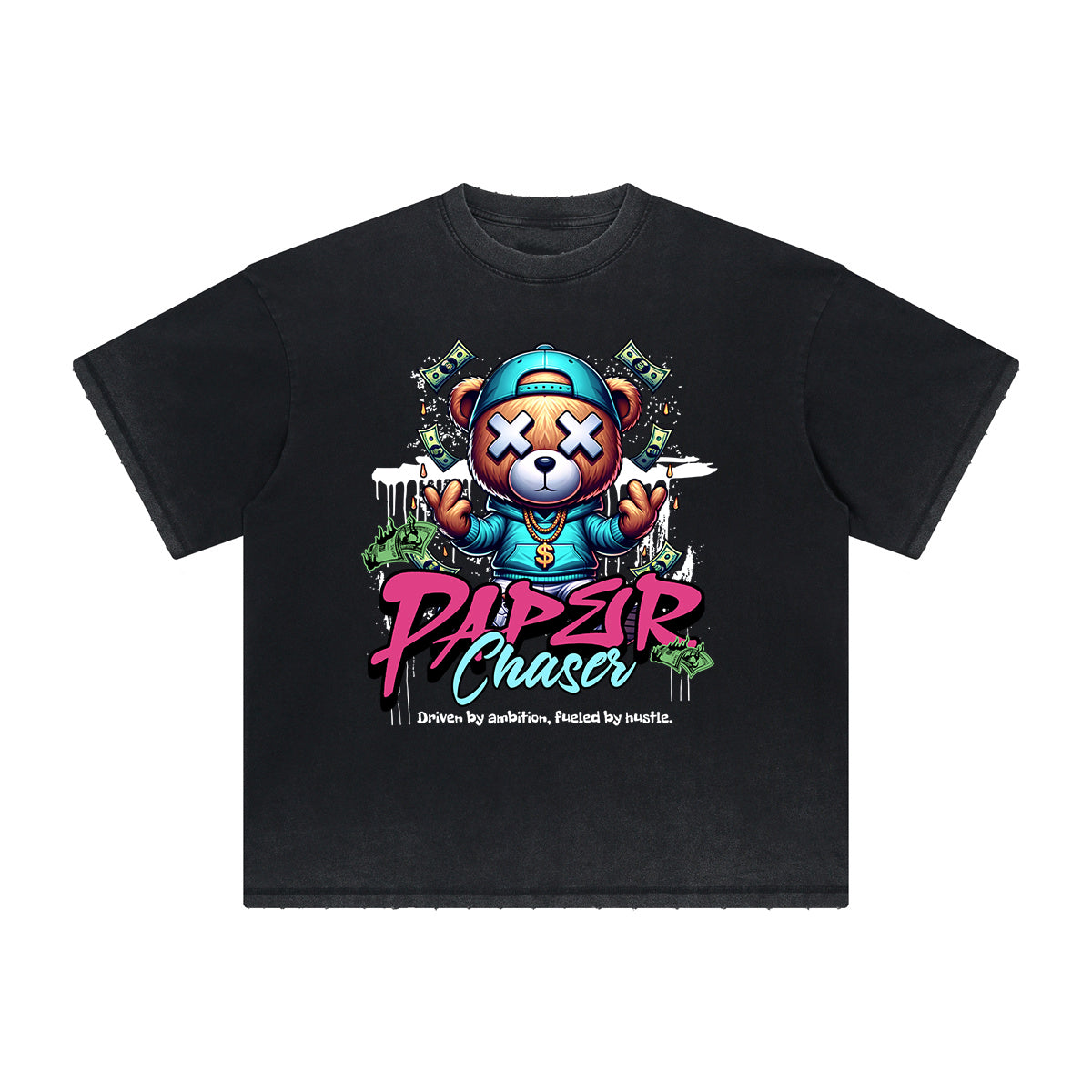 Heavy Faded Creepy Bear Graphic T Shirt