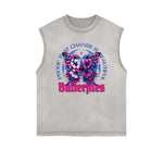 Frayed-Edge Flower Graphic Tank Top