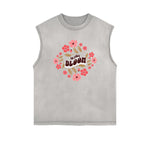 Frayed-Edge Flower Graphic Tank Top
